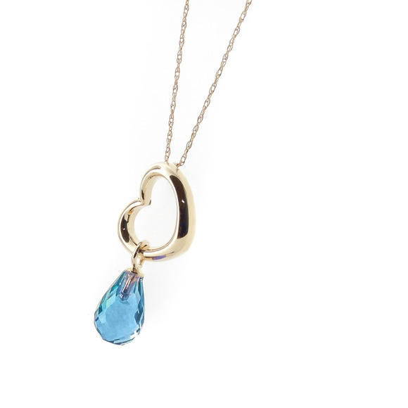 14K. SOLID GOLD HEART NECKLACE WITH DANGLING NATURAL BLUE TOPAZ (Yellow Gold) - Picture 2 of 4